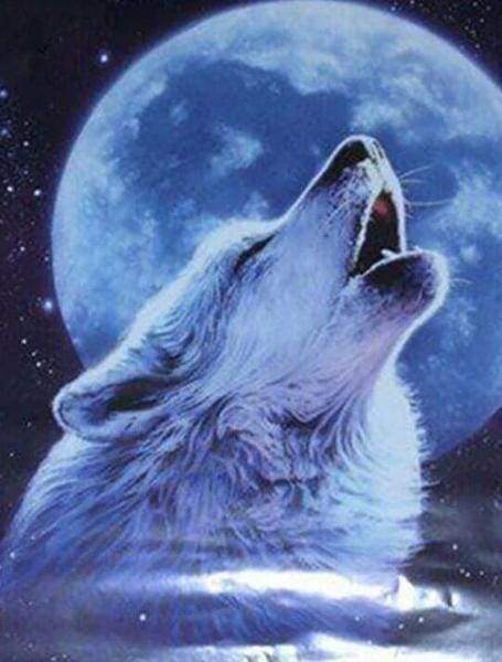 Diamond Painting - Huilende wolf en volle maan dieren, Diamond Painting Dieren, konijnen, wolven