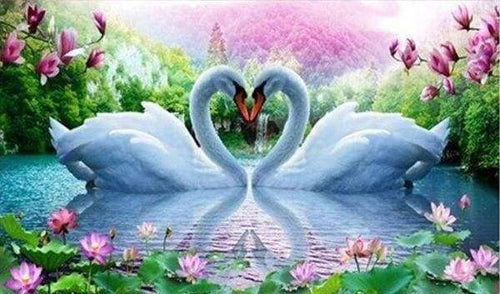 Diamond Painting - Verliefde zwanen dieren, vogels, Diamond Painting Dieren, zwanen