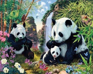Diamond Painting - Panda Familie dieren, Diamond Painting Dieren, panda's