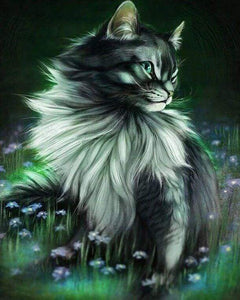 Diamond Painting - Mooie kat in bloemen dieren, katten, Diamond Painting Dieren, bloemen