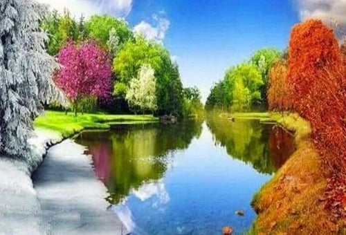 Diamond Painting - Reflectiemeer in de zomer Diamond Painting Landschappen, landschappen