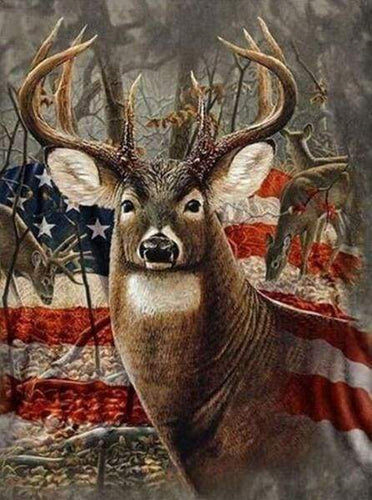 Diamond Painting - Rendieren en Amerikaanse vlag dieren, hert, Diamond Painting Dieren