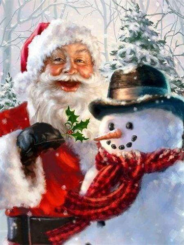 Diamond Painting - Kerstman en sneeuwpop Kerstmis, Diamond Painting Religie, religie, winter