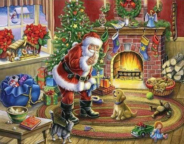 Diamond Painting - Sinterklaas en hond dieren, Kerstmis, Diamond Painting Dieren, Diamond Painting Religie, honden, religie