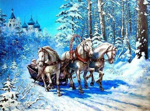 Diamond Painting - Slee in de sneeuw dieren, Diamond Painting Dieren, winter