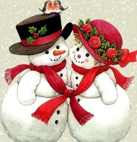 Diamond Painting - Liefhebbers van sneeuwmannen Diamond Painting Romantiek, romantiek, winter