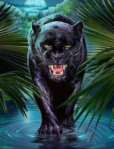 Diamond Painting - Dreigende Black Panther dieren, Diamond Painting Dieren, panters