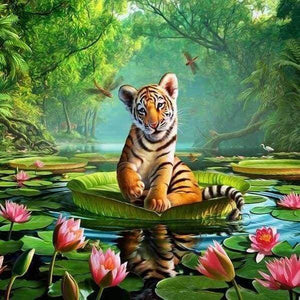 Diamond Painting - Tijger op het water dieren, Diamond Painting Dieren, tijgers