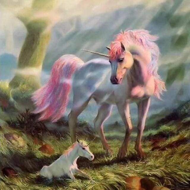 Diamond Painting - Eenhoorn en baby dieren, Diamond Painting Dieren, eenhoorns