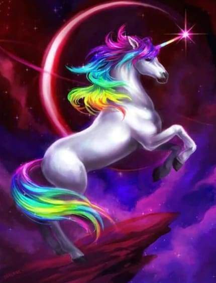 Diamond Painting - Eenhoorn en eclips dieren, Diamond Painting Dieren, eenhoorns