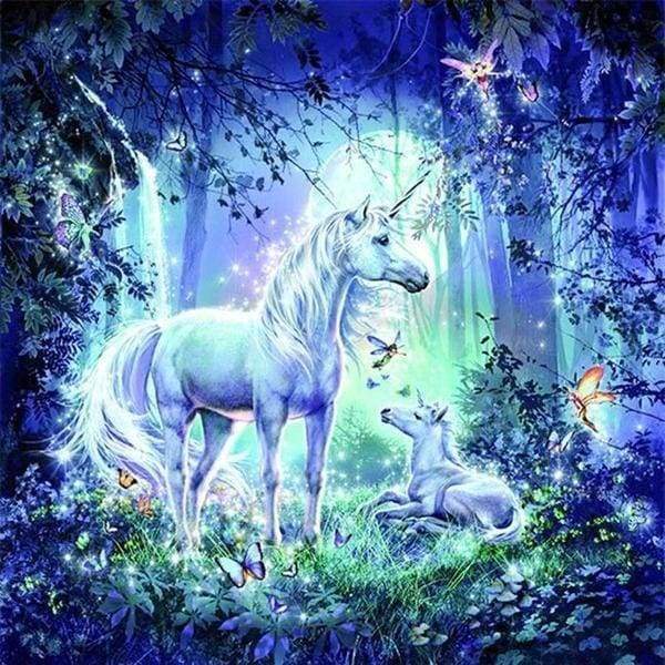 Diamond Painting - Eenhoorn in het bos dieren, Diamond Painting Dieren, eenhoorns