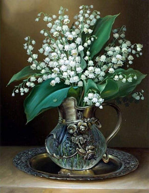 Diamond Painting - Vaas met lelietje-van-dalen bloemen Diamond Painting Bloemen, bloemen
