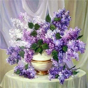 Diamond Painting - Vaas met paarse bloemen Diamond Painting Bloemen, bloemen