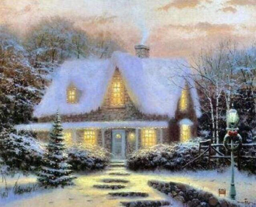 Diamond Painting - Winterchalet in de sneeuw Diamond Painting Landschappen, landschappen, winter