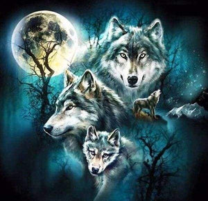 Diamond Painting - Wolf en volle maan dieren, Diamond Painting Dieren, konijnen, wolven
