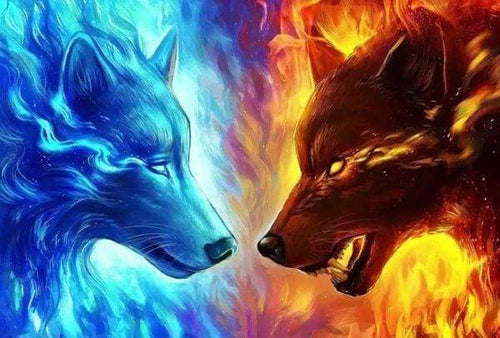 Diamond Painting - Wolven klaar om te vechten dieren, Diamond Painting Dieren
