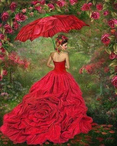 Diamond Painting - Vrouw in rode jurk Diamond Painting Romantiek, romantiek