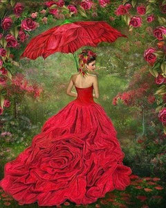 Diamond Painting - Vrouw in rode jurk Diamond Painting Romantiek, romantiek