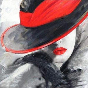 Diamond Painting - Vrouw met rode hoed Diamond Painting Romantiek, romantiek