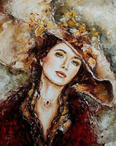 Diamond Painting - Vrouw met hoed Diamond Painting Romantiek, romantiek