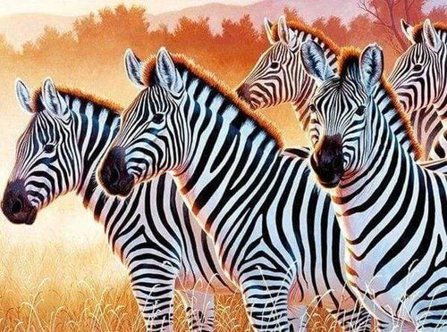 Diamond Painting - Zebra Familie dieren, Diamond Painting Dieren, zebra's