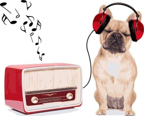 Schilderen op Nummer - Hond die naar muziek luistert