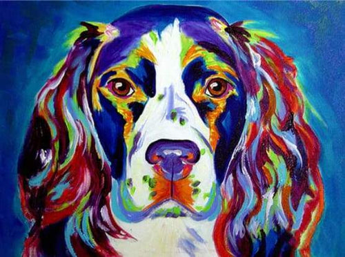 Schilderen op Nummer - Hond met Alle kleuren