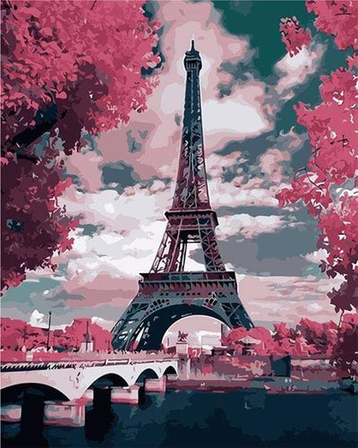 Schilderen op Nummer - Eiffeltoren in lenteroze kleuren