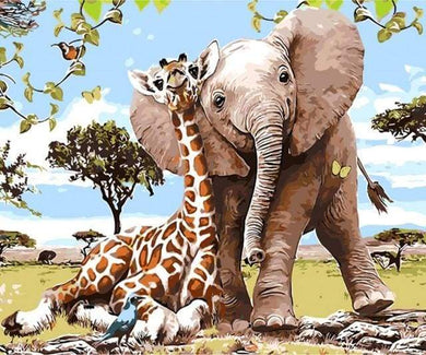 Schilderen op Nummer - Olifant & Giraffe vrienden