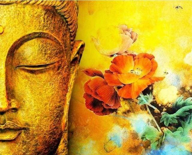 Schilderen op Nummer - Gezicht van Boeddha en bloemen
