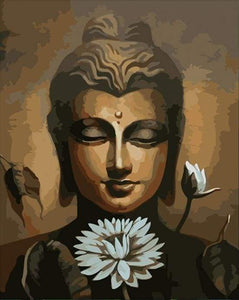 Schilderen op Nummer - Gezicht van Boeddha en Lotusbloem