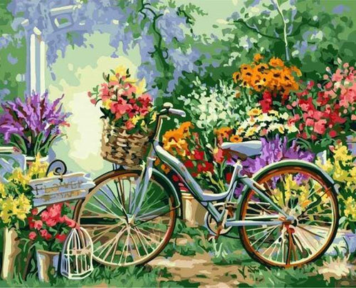 Schilderen op Nummer - Bloemen en fietsen