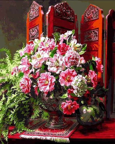 Schilderen op Nummer - Bloemen en Chinees interieur