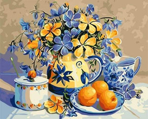 Schilderen op Nummer - Bloemen en sinaasappel