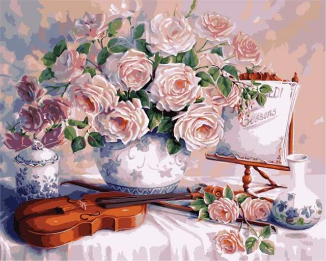 Schilderen op Nummer - Bloemen en viool