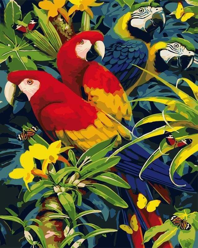 Schilderen op Nummer - Vier papegaaien