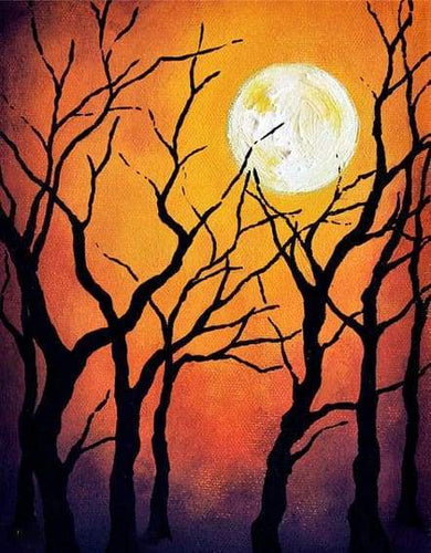 Schilderen op Nummer - Volle maan vanuit het bos