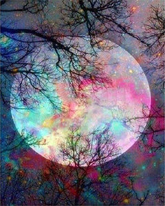 Schilderen op Nummer - Volle maan met kleurrijke reflecties