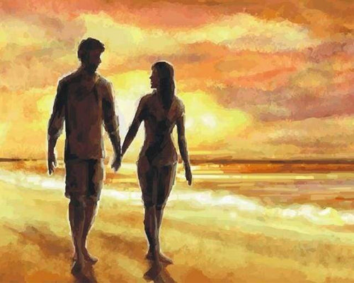 Schilderen op Nummer - Hand in hand op het strand