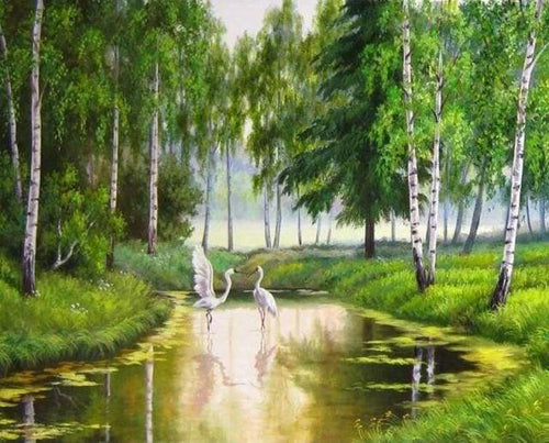 Schilderen op Nummer - Reigers in de vijver