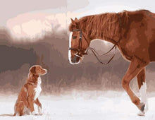 Afbeelding in Gallery-weergave laden, Schilderen op Nummer - Paard en hond in de sneeuw
