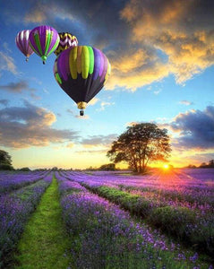 Schilderen op Nummer - Luchtballon boven paarse velden