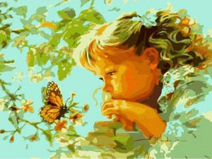 Schilderen op Nummer - Klein meisje en vlinder