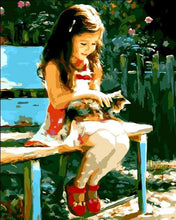 Afbeelding in Gallery-weergave laden, Schilderen op Nummer - Klein meisje in het park met haar kat