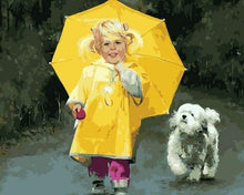 Afbeelding in Gallery-weergave laden, Schilderen op Nummer - Klein meisje in geel en kleine hond