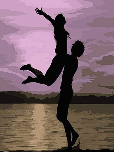 Schilderen op Nummer - Liefhebbers op het strand 's nachts