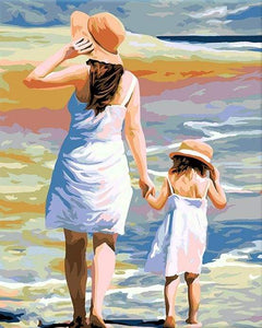 Schilderen op Nummer - Moeder en dochter op het strand