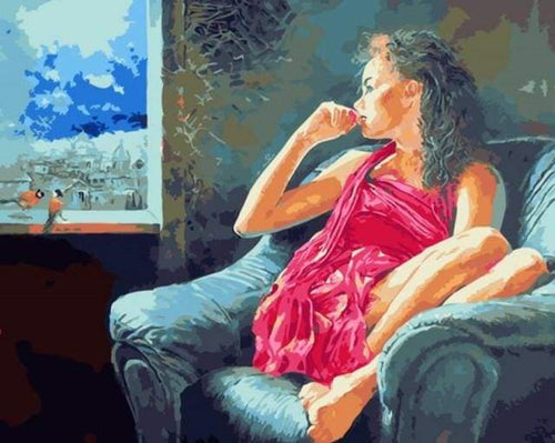 Schilderen op Nummer - Peinzende vrouw bij het raam