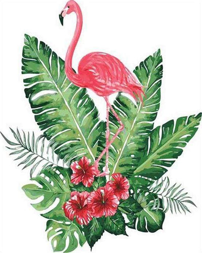 Schilderen op Nummer - Roze flamingo en bloemen