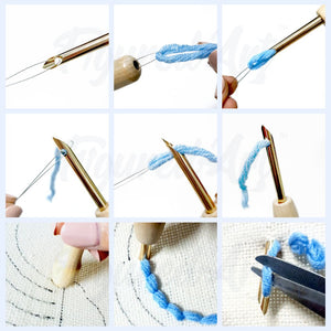 Punch Needle pakket Shiba Inu hond met Blauwe achtergrond